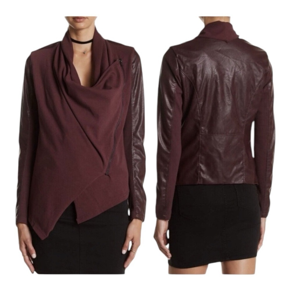 Blank NYC Draped Moto Faux Vegan Leather Mixed Media Jacket S.